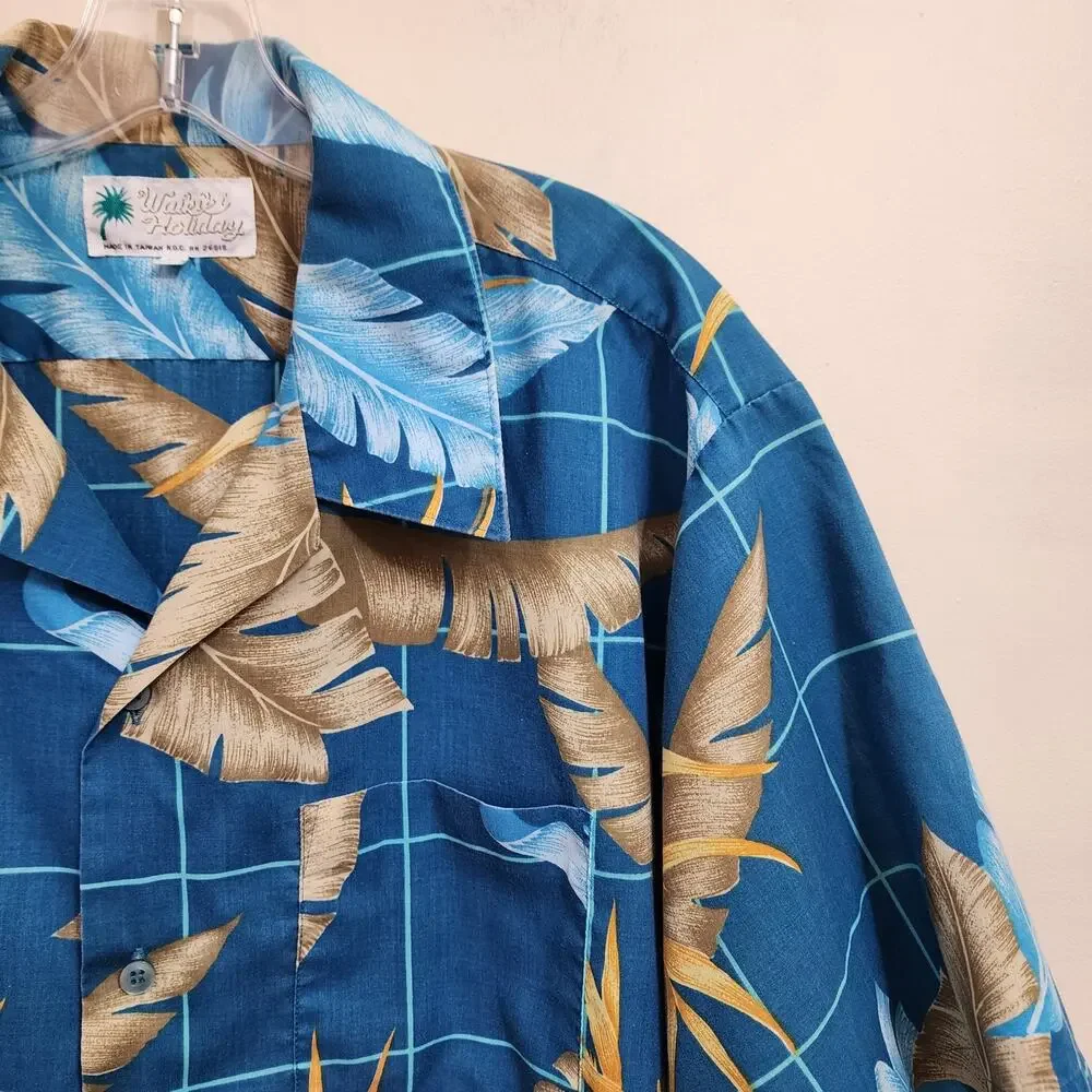 Vintage Waikiki Holiday Hawaiian print short sleeve button up shirt mens size XL